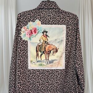 Leopard Print Women's Blouse with Western Motif